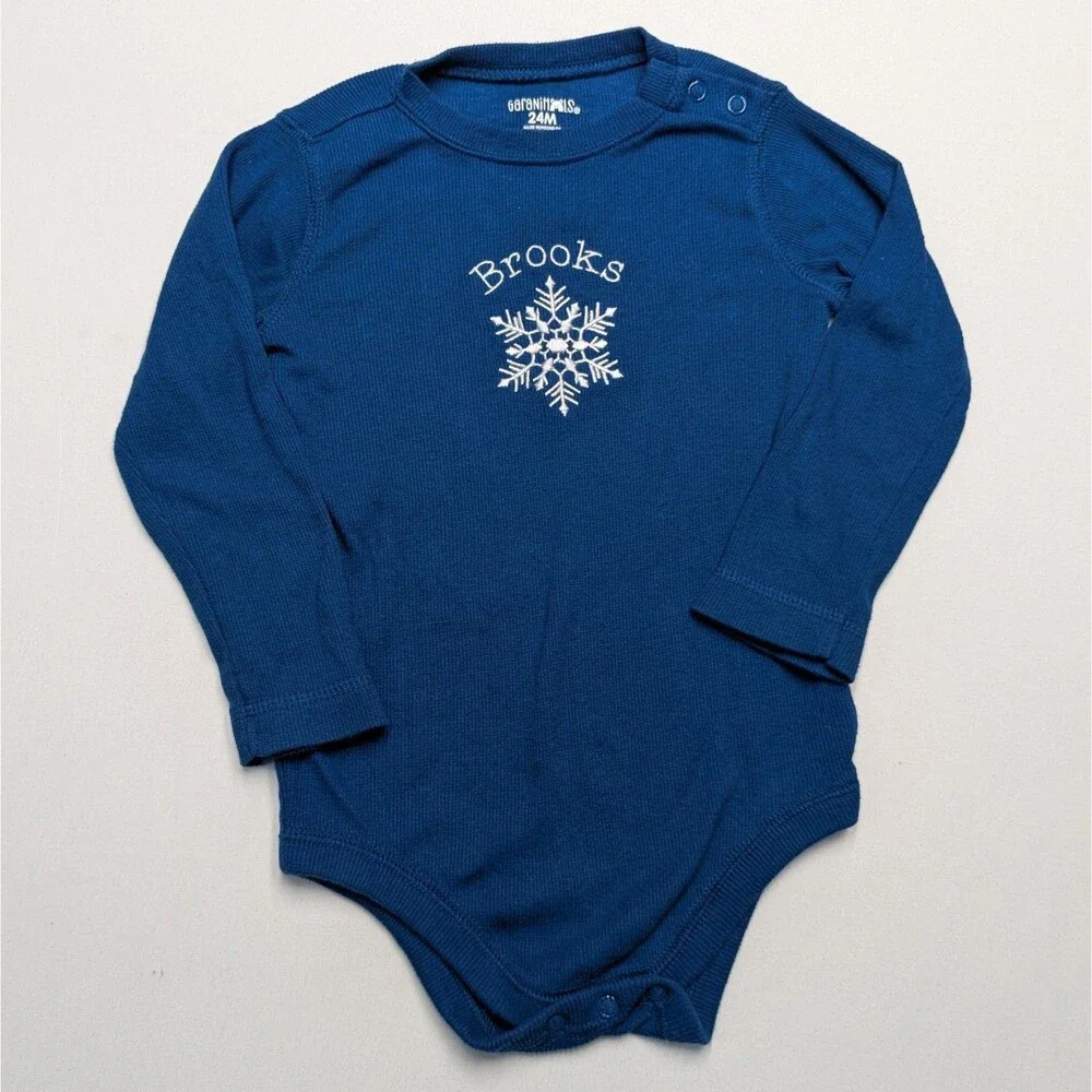 Brooks Winter Christmas Embroidered Garanimals Long Sleeve Bodysuits - 24 Months